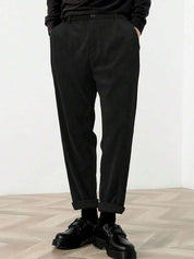 Kotty Men Solid Relaxed Straight Fit High-Rise Flat-Front Regular Trousers