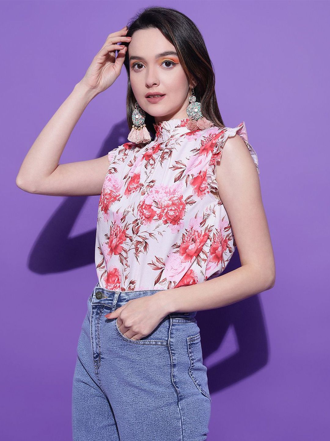 Kotty Women Floral Printed High Neck  Top