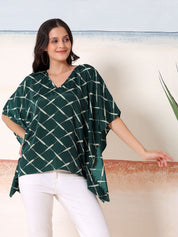 Kotty Women Checked Batwing Sleeve Satin Kaftan Top