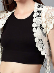 Kotty Self Design Crochet Open Front Crop Shrug