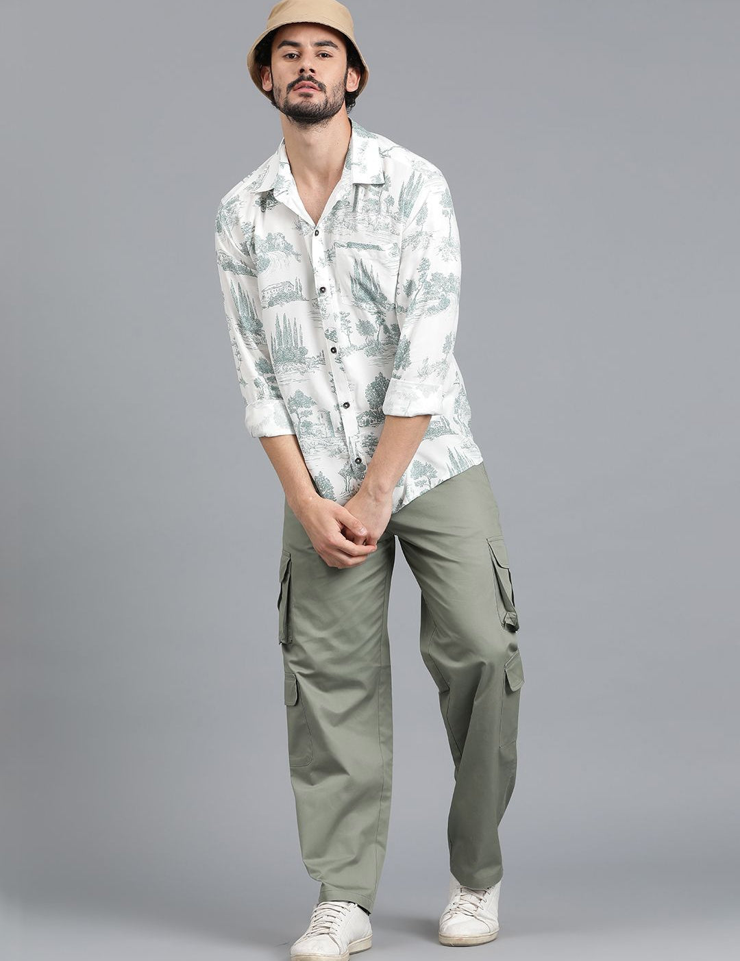 Kotty Men Cuban Collar Graphic Printed Cotton Casual Shirt