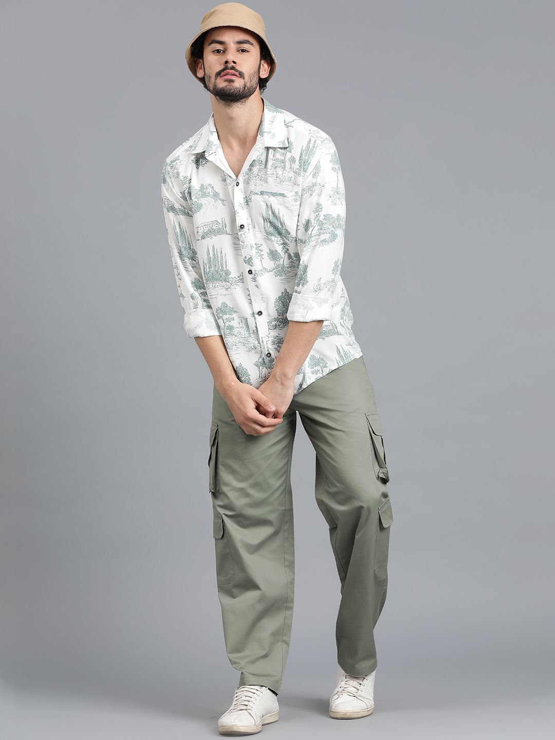 Kotty Men Cuban Collar Graphic Printed Cotton Casual Shirt