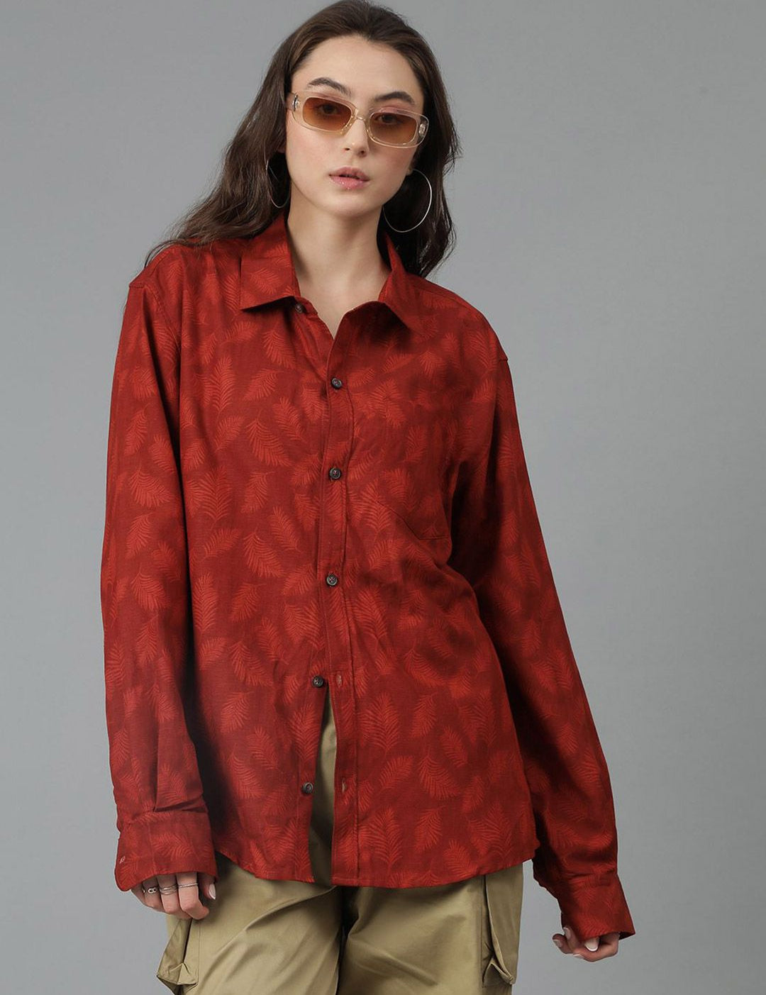 Kotty Women Spread Collar Floral Printed Cotton Oversized Casual Shirt