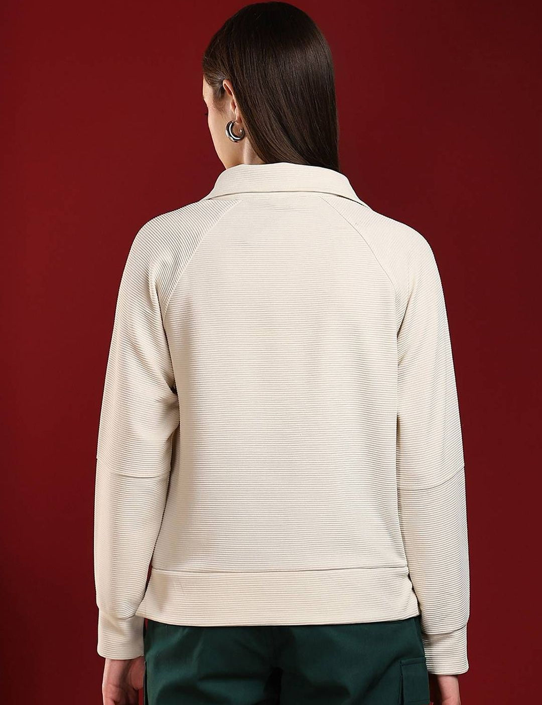 Kotty Women Striped Shirt Collar Sweatshirt