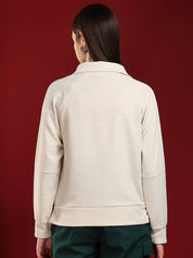 Kotty Women Striped Shirt Collar Sweatshirt