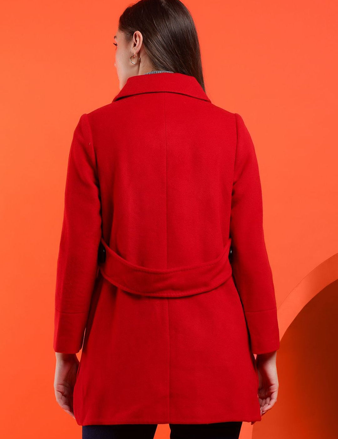 Kotty Women Solid Spread Collar Overcoat