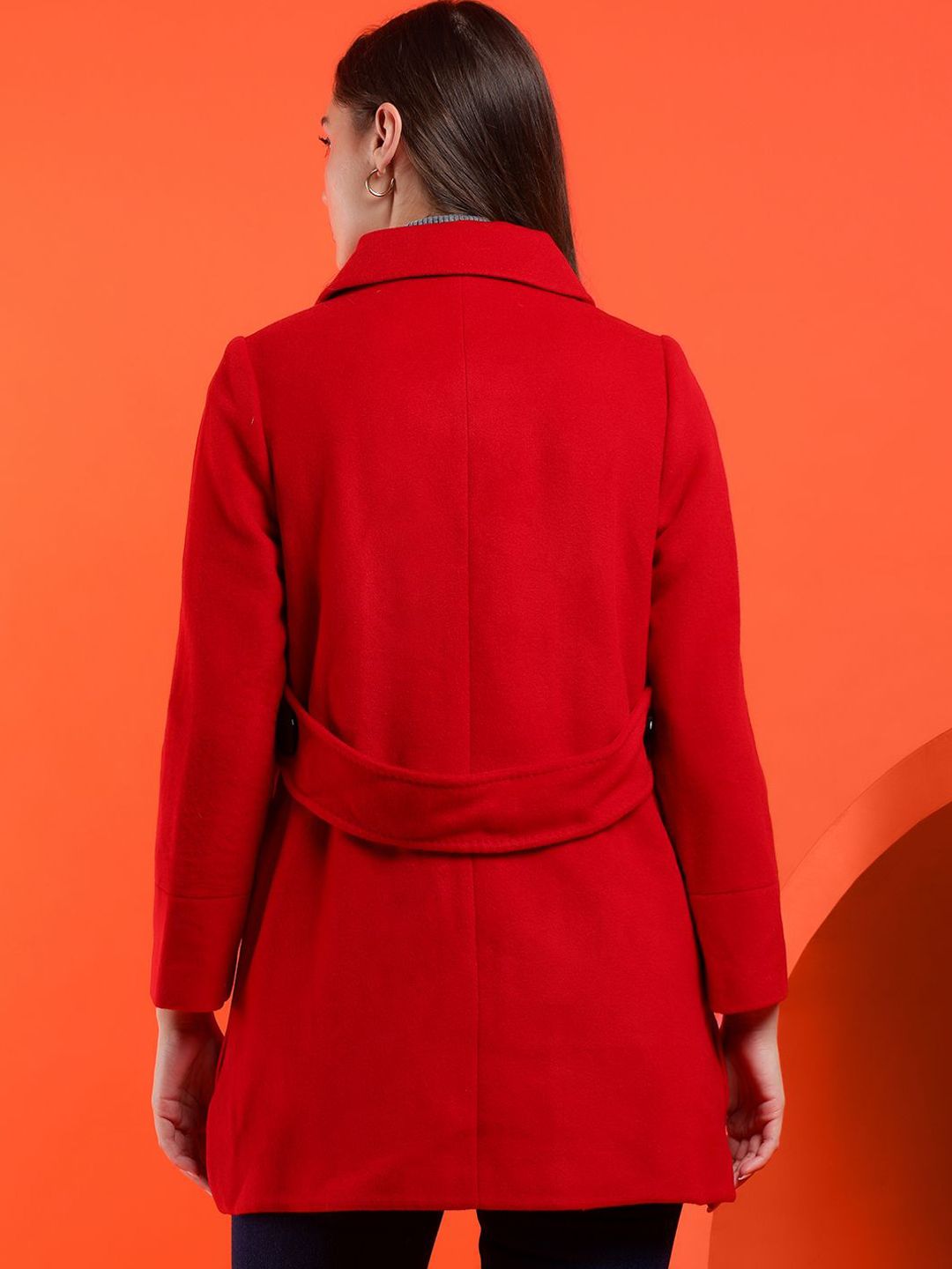 Kotty Women Solid Spread Collar Overcoat