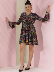 Kotty Women Floral Printed Flutter Sleeve Fit & Flare Dress