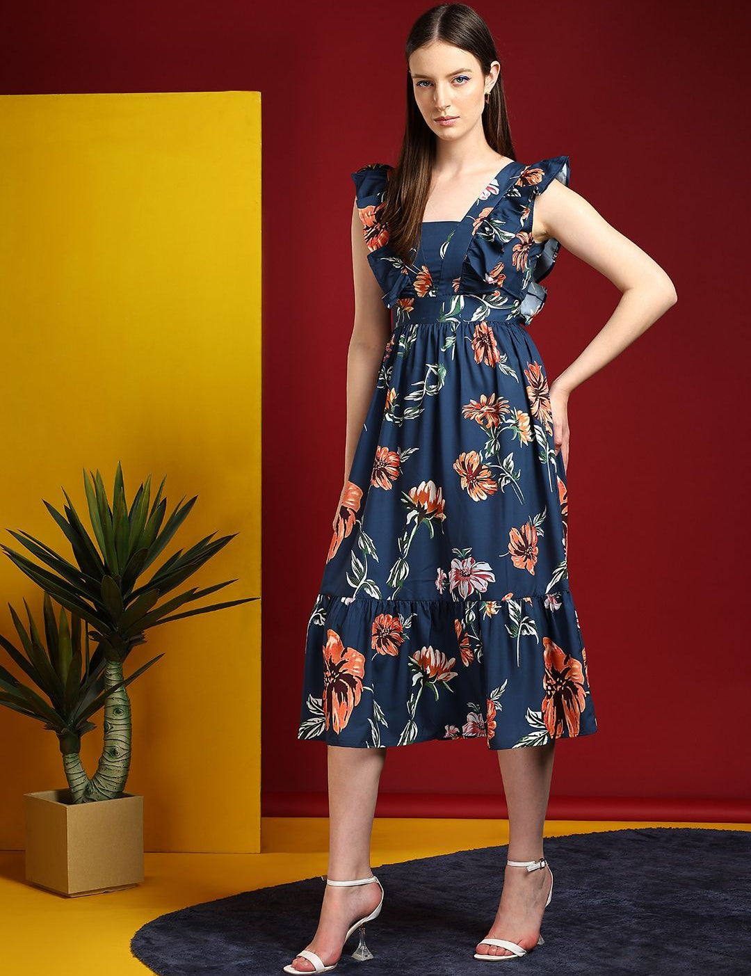 Kotty Print Crepe Fit & Flare Midi Dress
