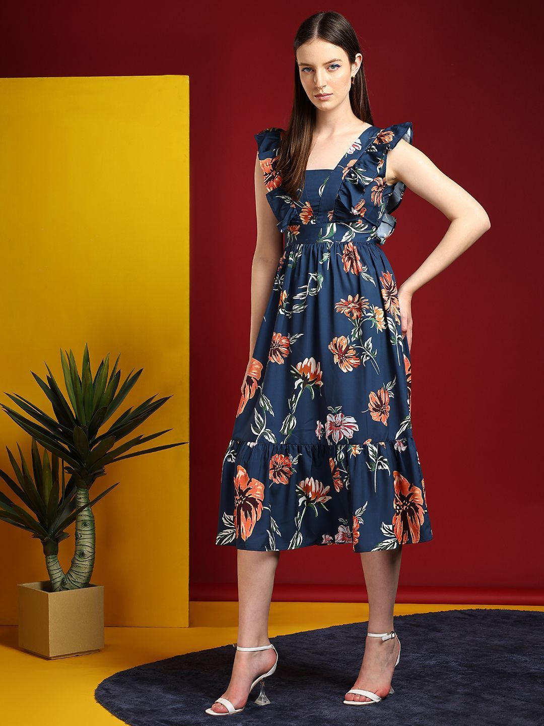 Kotty Print Crepe Fit & Flare Midi Dress