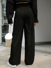 Kotty Women Relaxed Straight Leg Straight Fit High-Rise Easy Wash Pleated Trousers