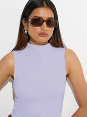 Kotty Solid High Neck Sleeveless Top