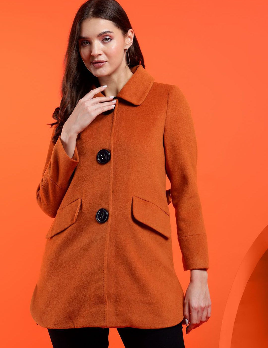 Kotty Women Solid Spread Collar Overcoat