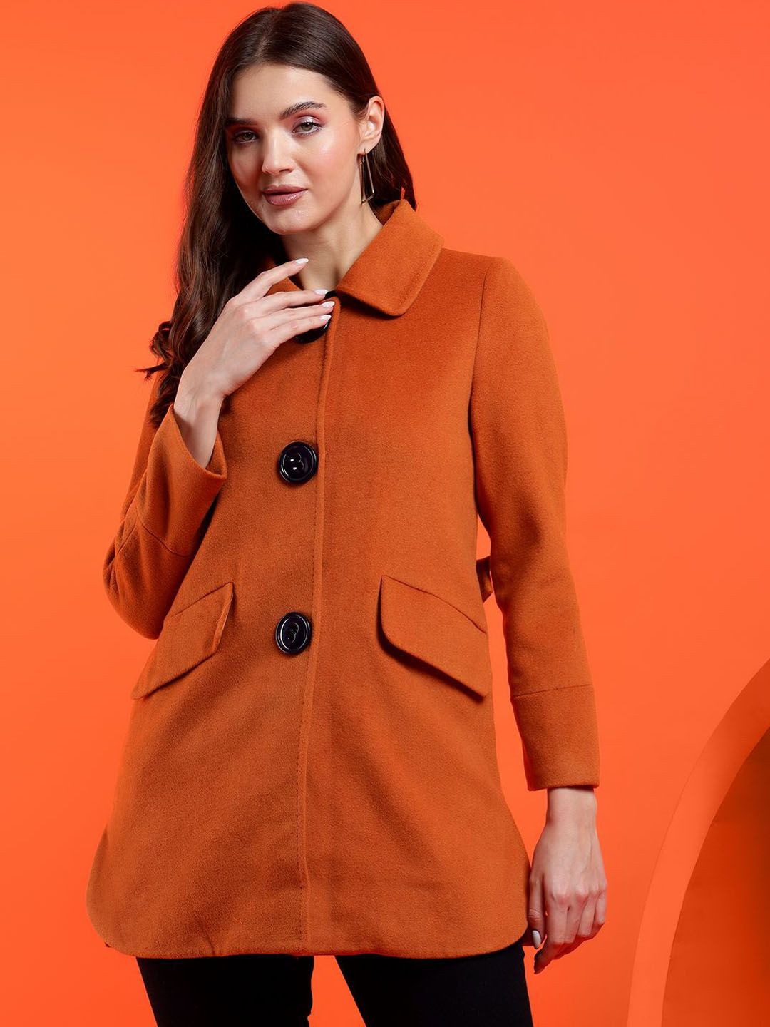 Kotty Women Solid Spread Collar Overcoat