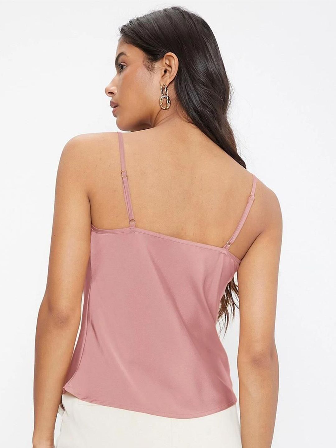 Kotty Women Solid Cowl Neck Shoulder Straps Satin Top