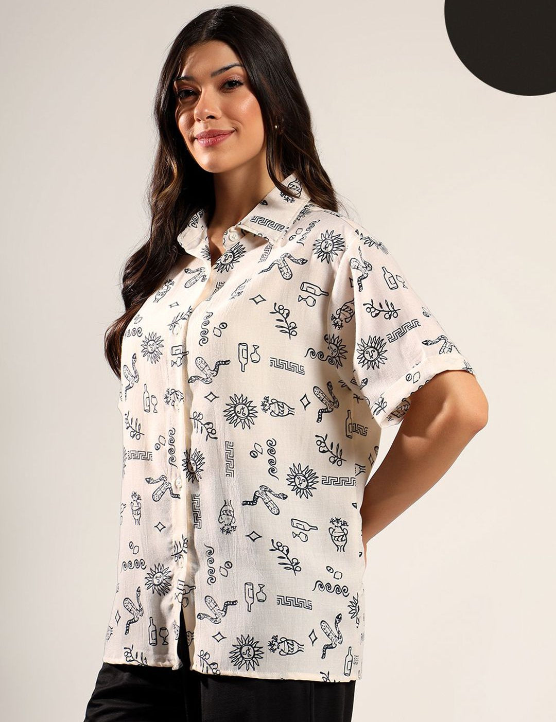 Kotty Women Relaxed Fit Conversational Printed Spread Collar Casual Shirt