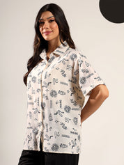 Kotty Women Relaxed Fit Conversational Printed Spread Collar Casual Shirt