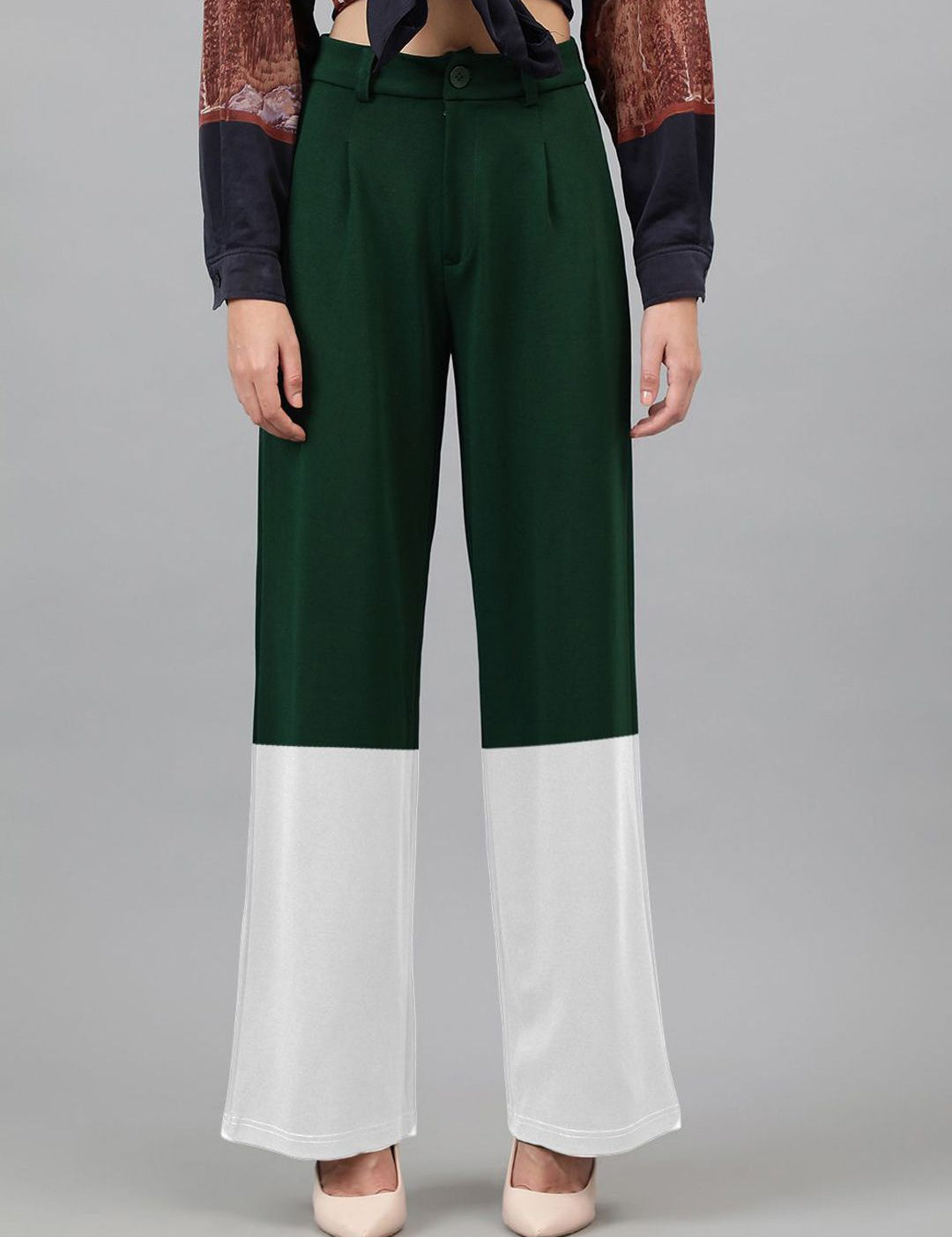 Kotty Women Colourblocked High-Rise Easy Wash Regular Trousers