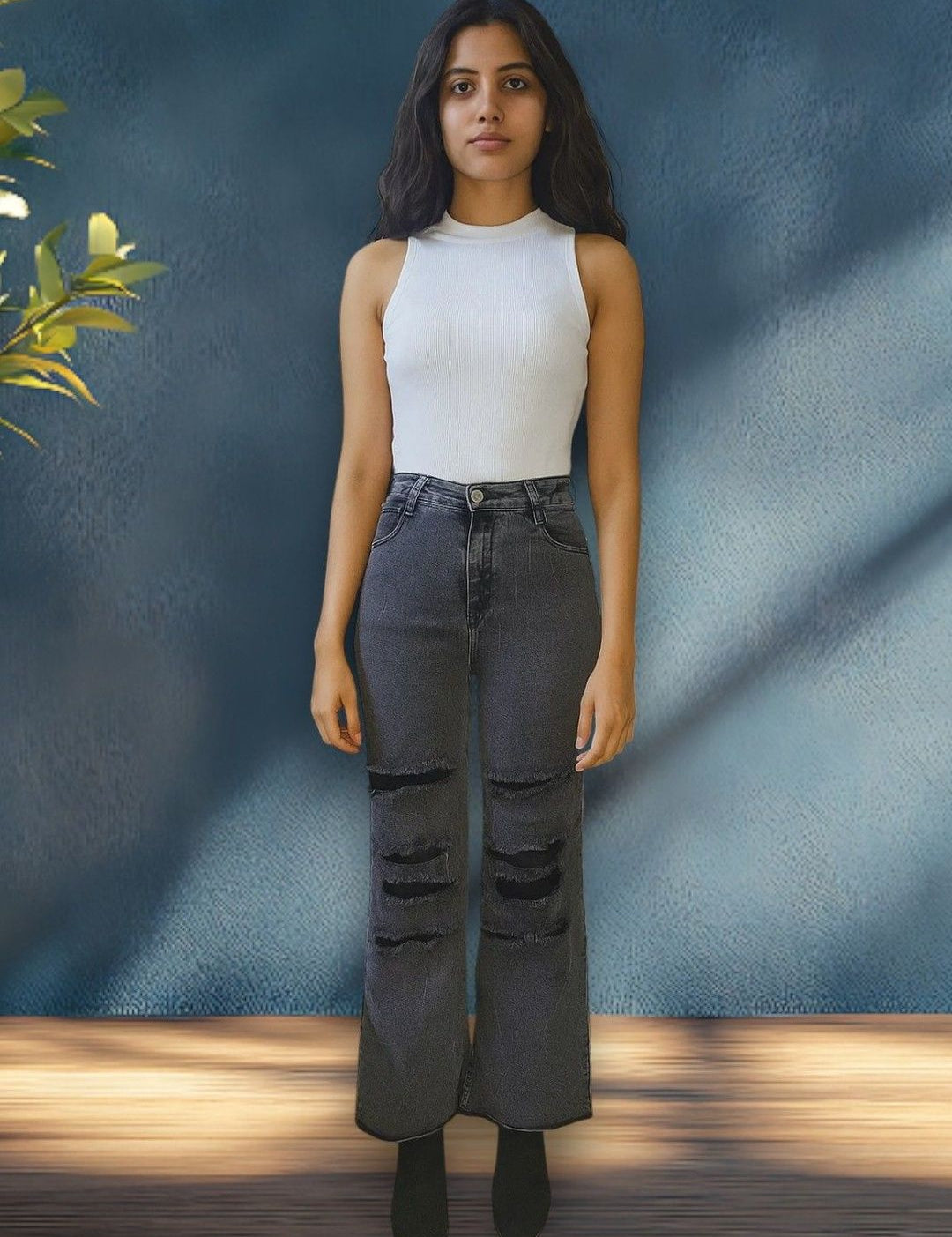 Kotty Women Regular Fit High-Rise Highly Distressed Light Fade Stretchable Jeans