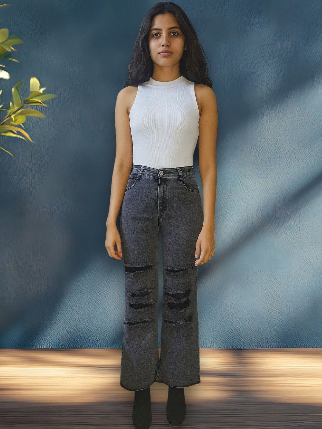 Kotty Women Regular Fit High-Rise Highly Distressed Light Fade Stretchable Jeans