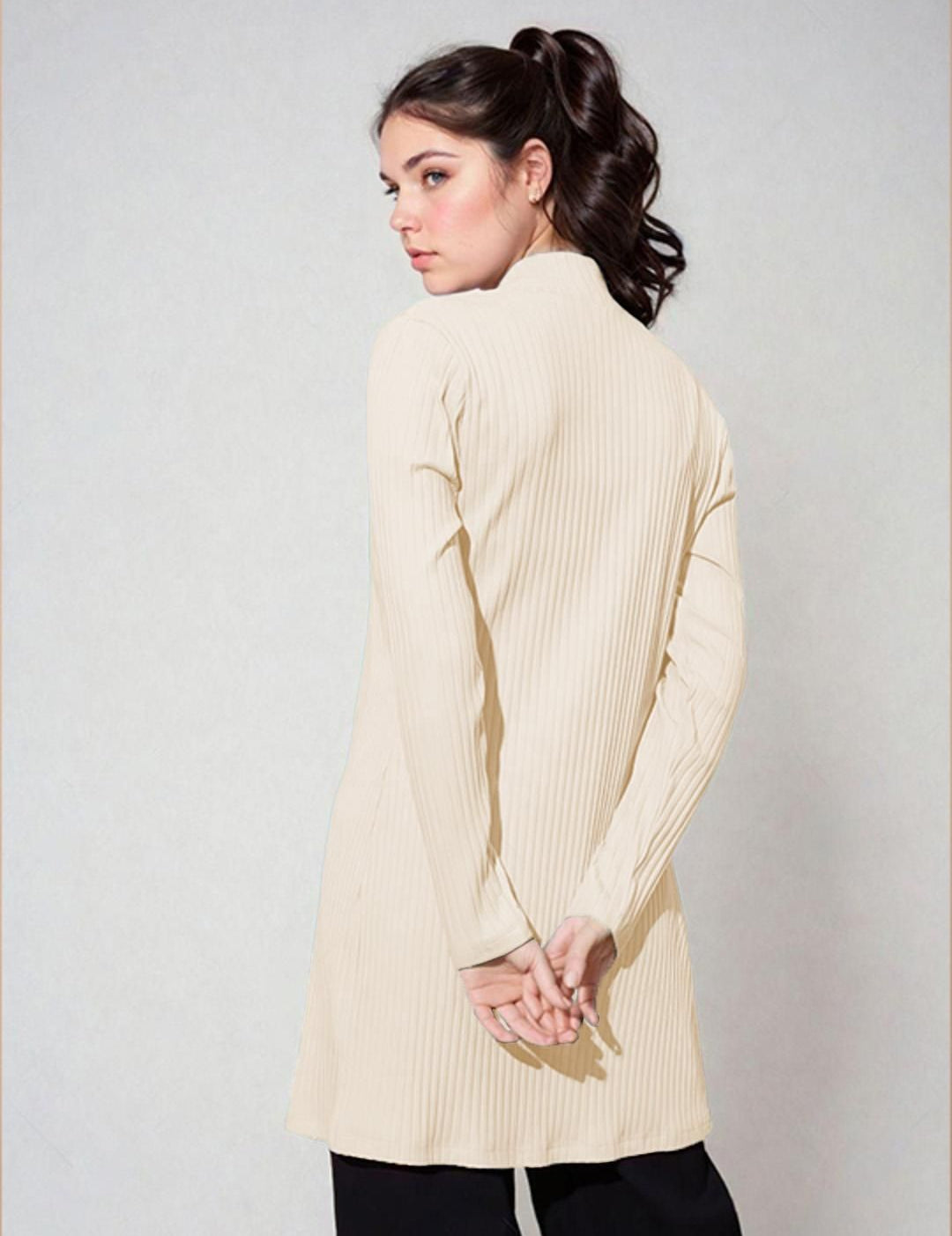 Kotty Shawl Collar Long Sleeves Longline Open Front Shrug