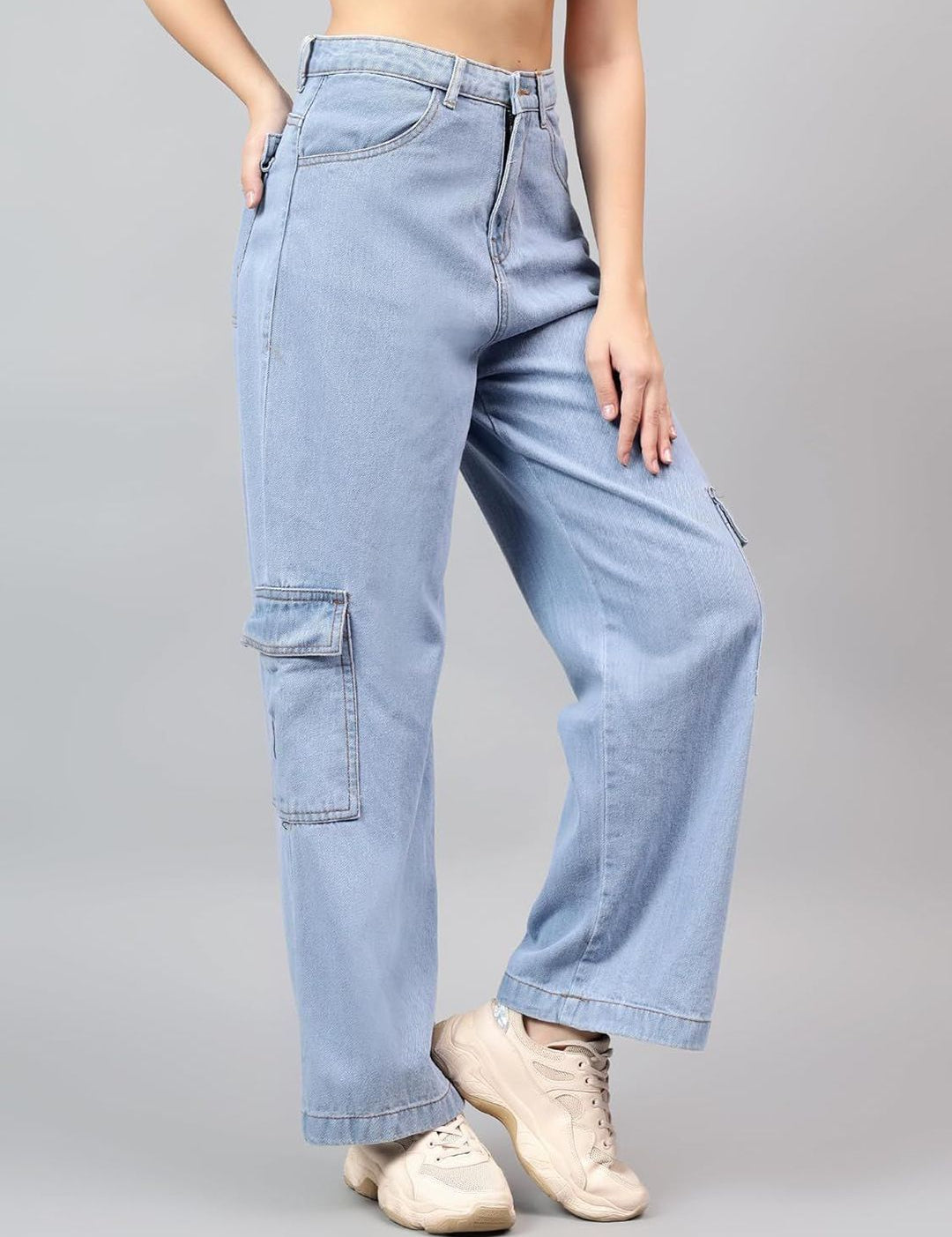 Kotty Women Wide Leg High-Rise Stretchable Cargos Style Jeans