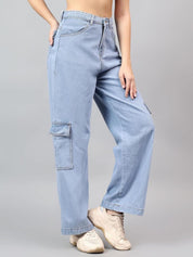 Kotty Women Wide Leg High-Rise Stretchable Cargos Style Jeans