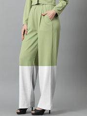 Kotty Women Colourblocked Relaxed Straight Leg Easy Wash Pleated Trousers