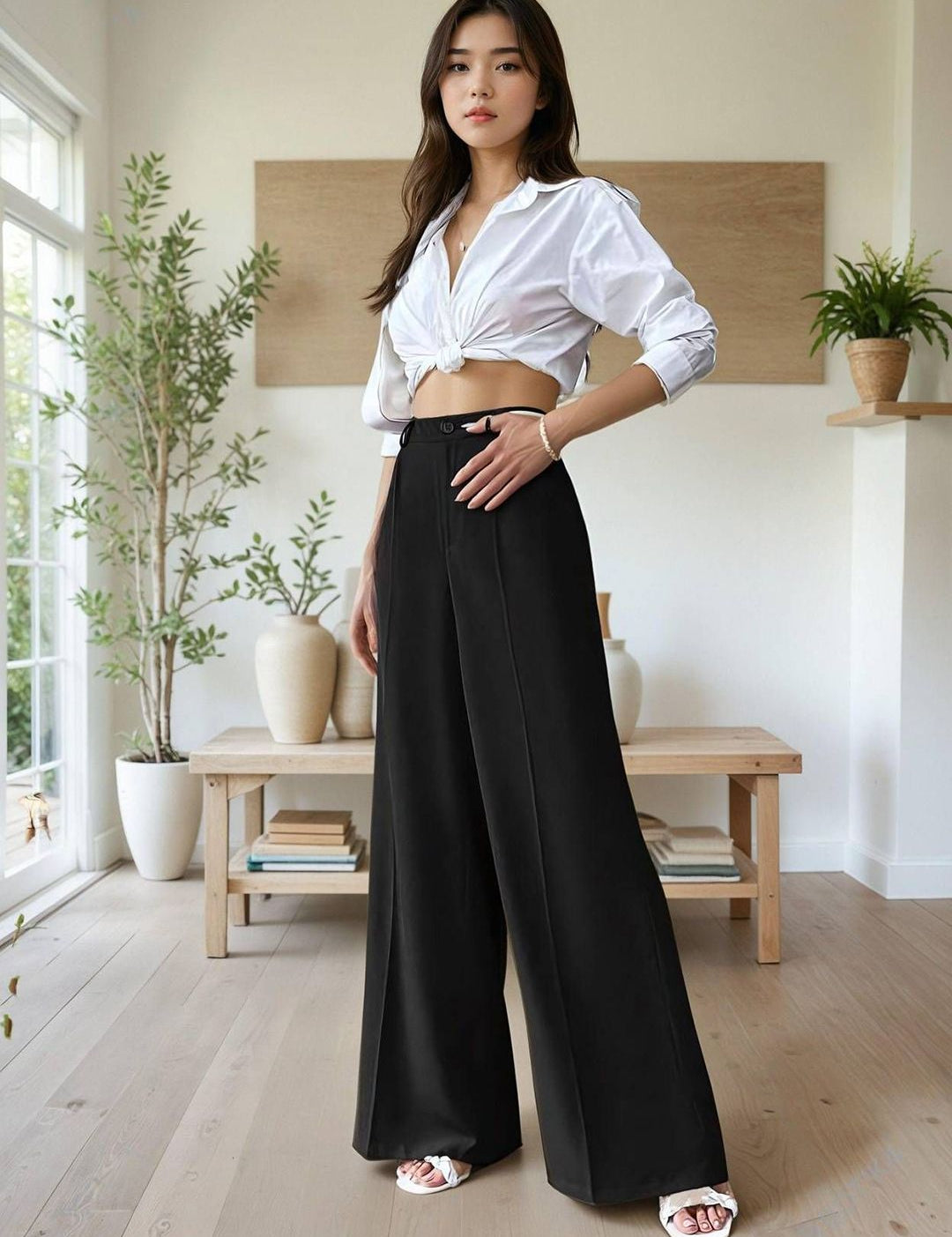 Kotty Women Relaxed Straight Leg High-Rise Easy Wash Parallel Trouser