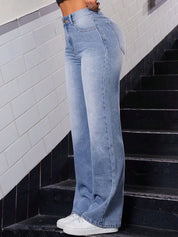 Kotty Women Blue Cotton Straight Fit High-Rise Stretchable Jeans