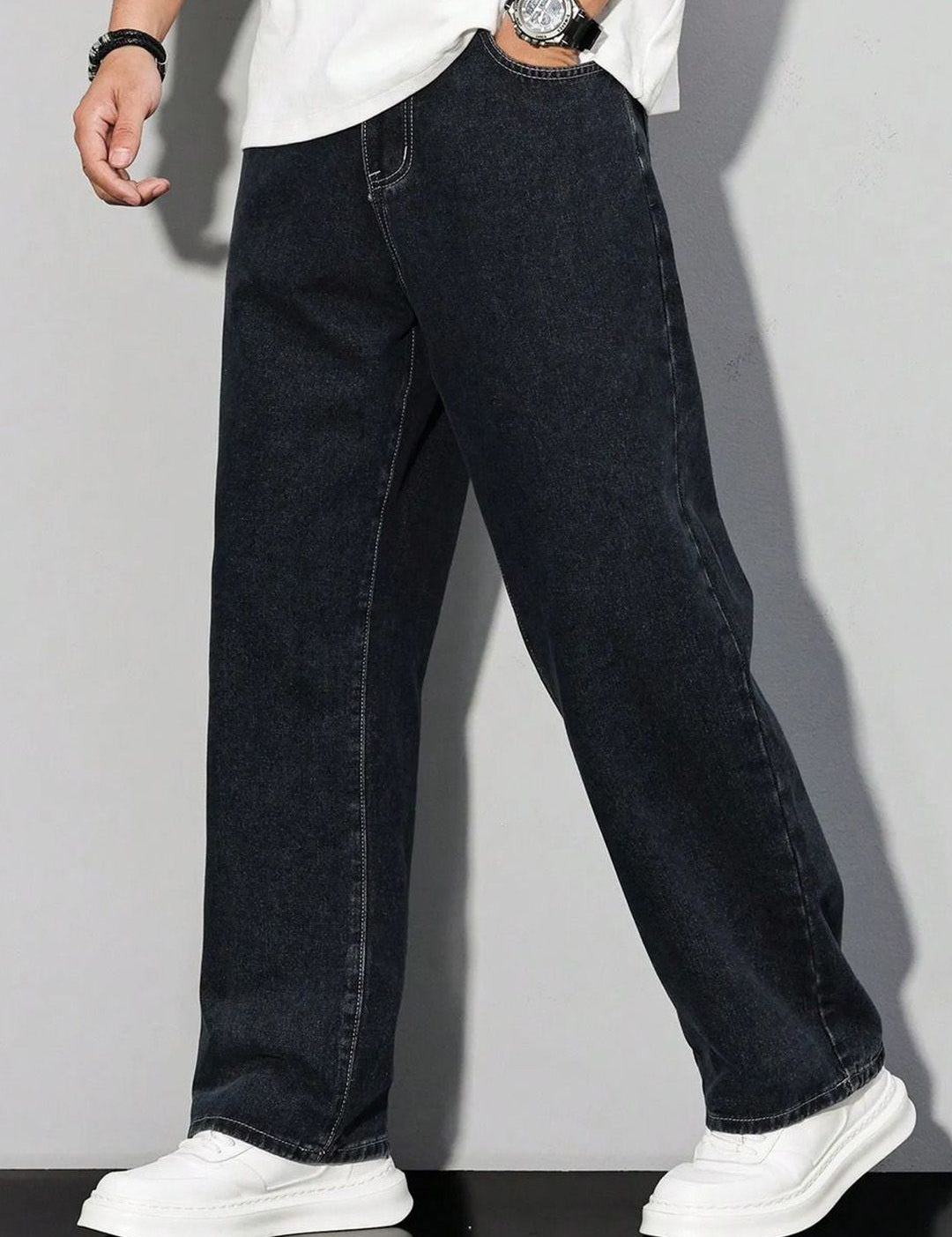 Kotty Men Baggy Mid-Rise Stretchable Cotton Jeans