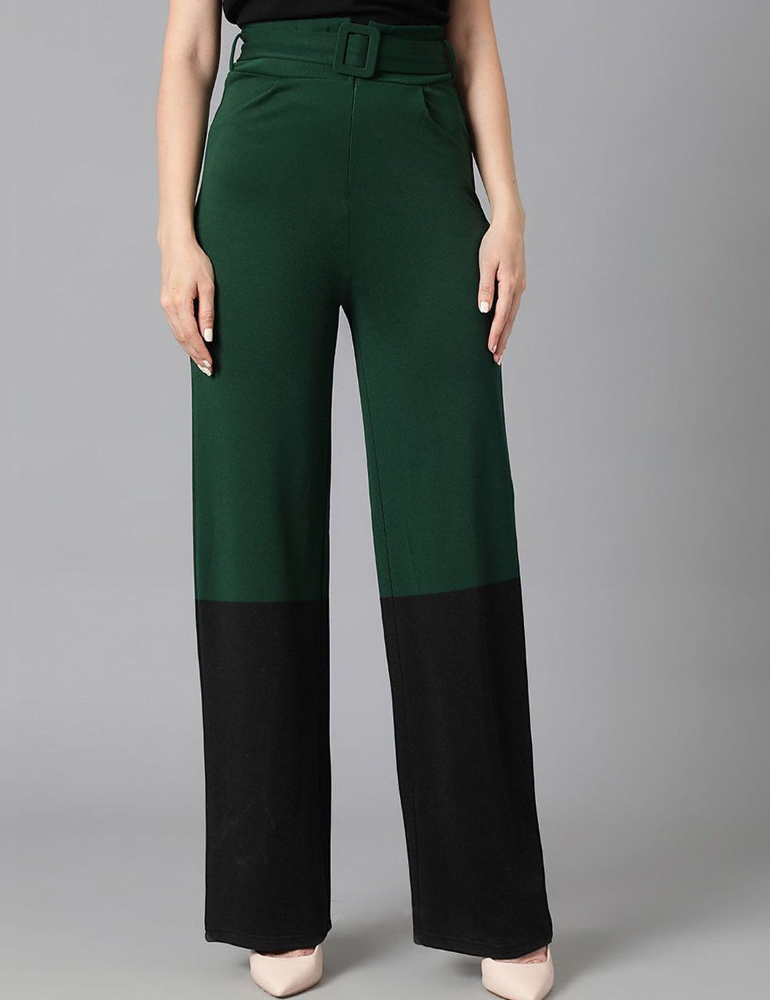 Kotty Women Solid Colourblocked High-Rise Easy Wash Trousers