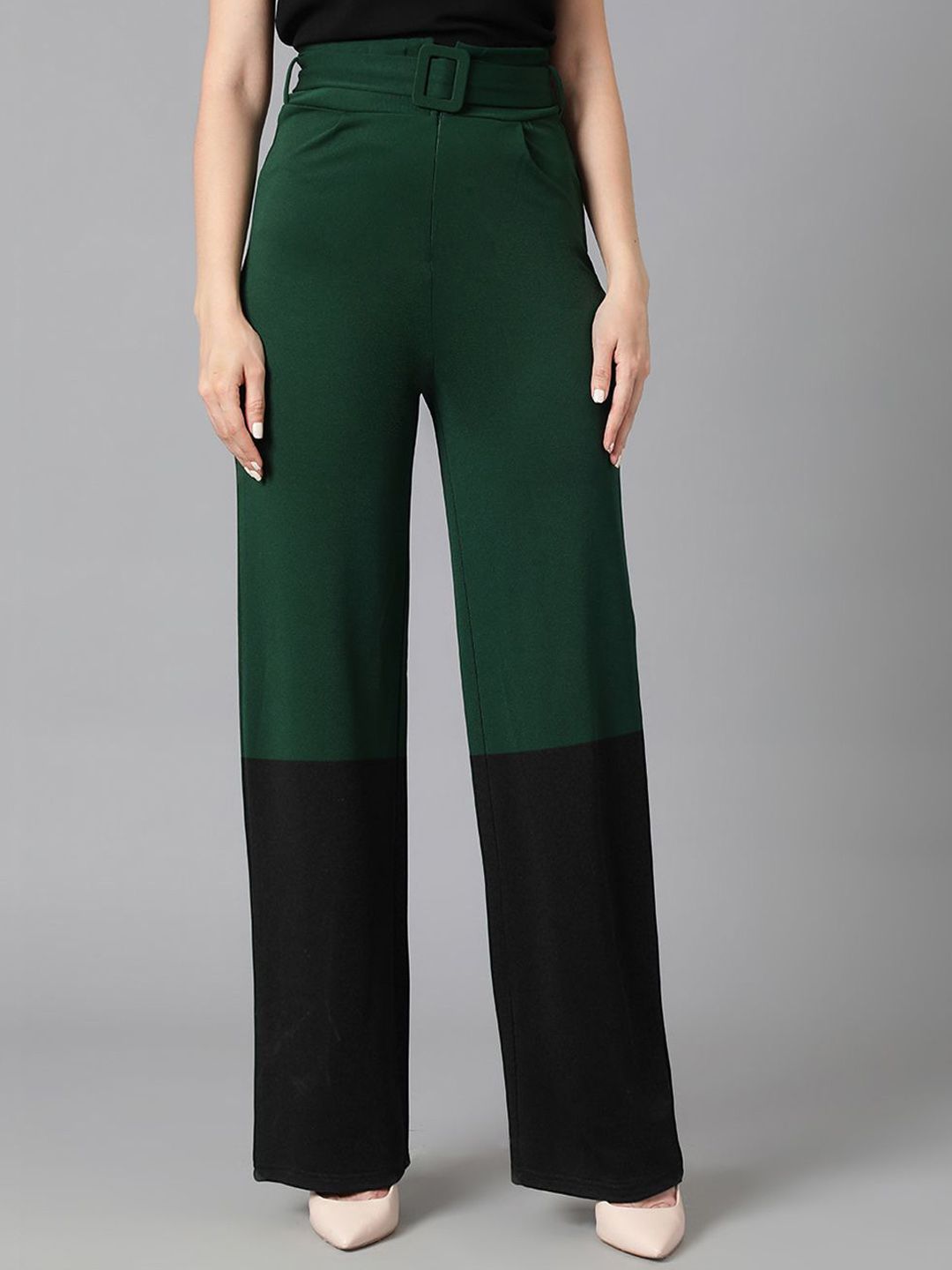 Kotty Women Solid Colourblocked High-Rise Easy Wash Trousers