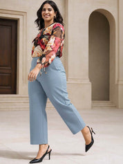 Blue Straight Fit High-Rise Trousers for Women | Kotty