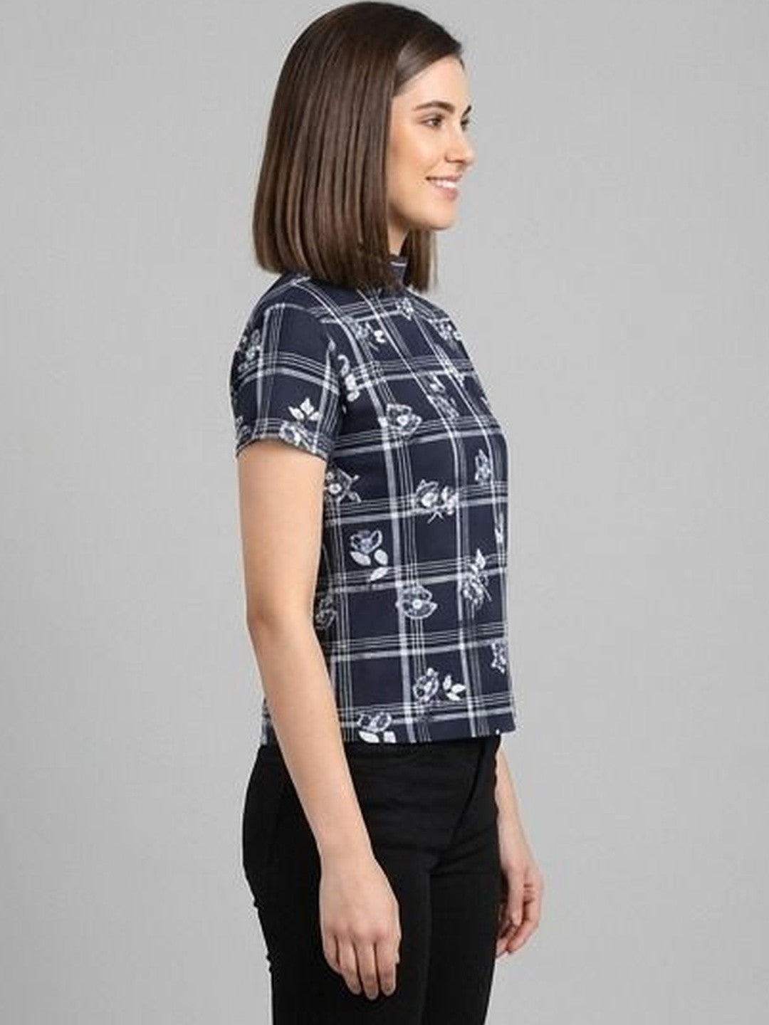 Kotty Top Sky Blue Women's Mock-Collar Short-Sleeve Fashion