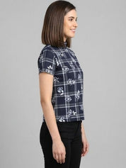 Kotty Top Sky Blue Women's Mock-Collar Short-Sleeve Fashion