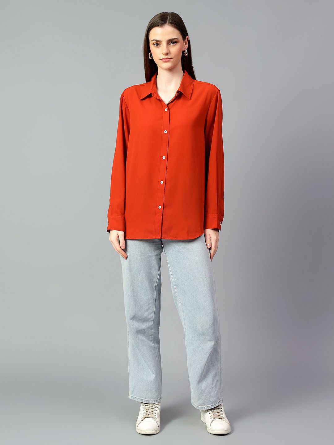 Kotty Women Comfort Spread Collar Solid Oversized Casual Shirt