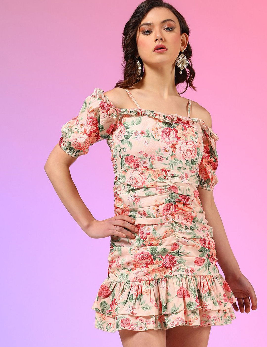 Kotty Women Floral Printed Shoulder Straps Sheath Dress