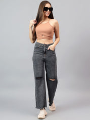 Kotty Women Bootcut High-Rise Cotton Slash Knee Stretchable Jeans