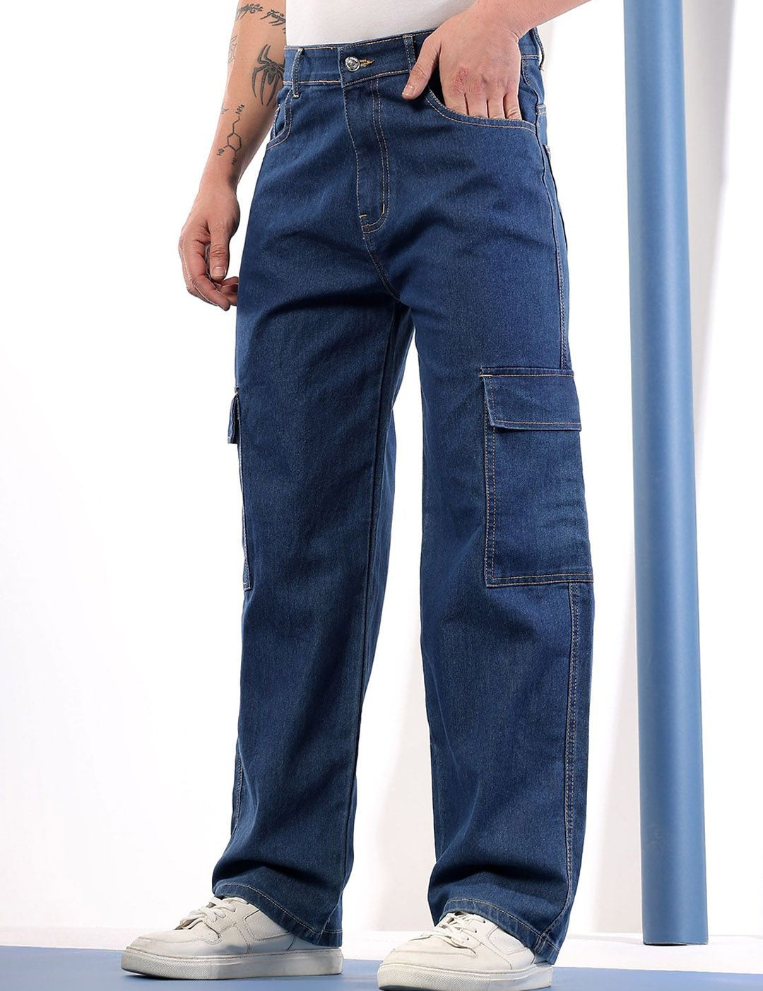 Kotty Men Relaxed Fit Low-Rise Cargo Styles Stretchable Jeans