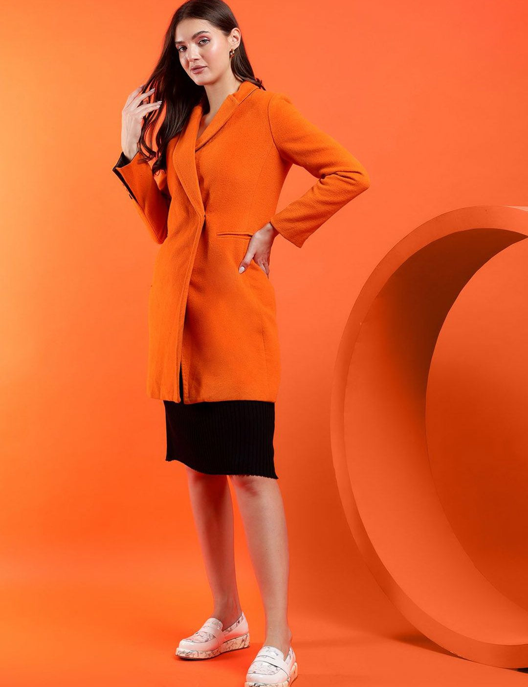 Kotty Solid Shawl Collar Longline Overcoat