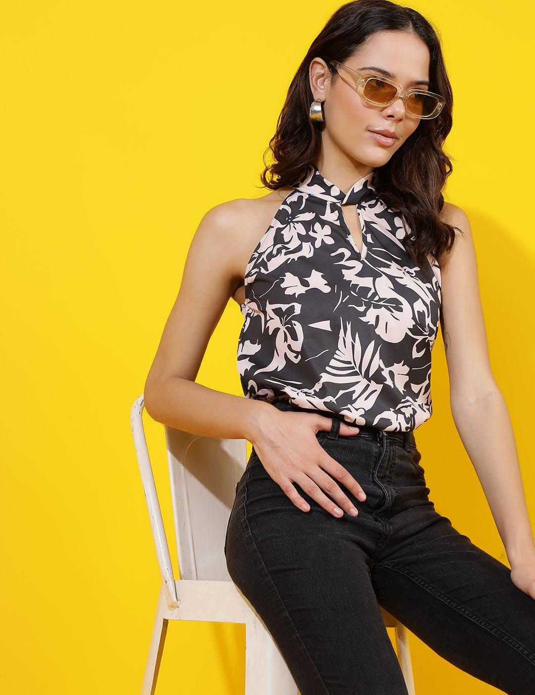 Kotty Women Tropical Printed Halter Neck Top