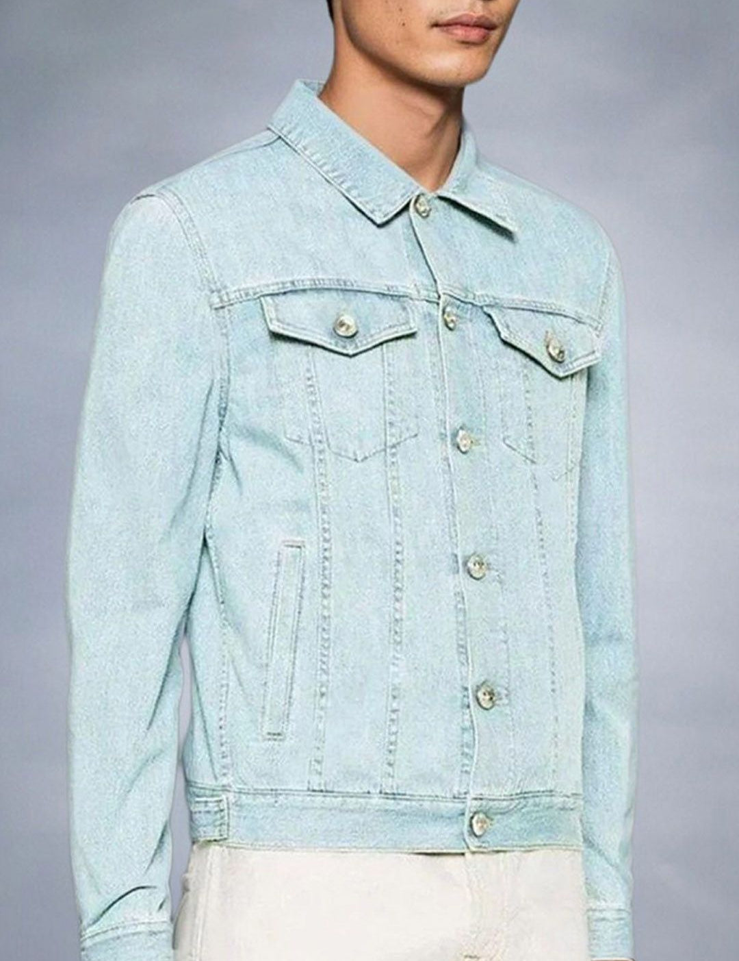 Kotty Men Spread Collar Solid Denim Jacket
