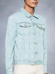 Kotty Men Spread Collar Solid Denim Jacket