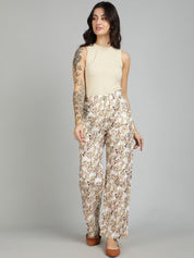 Kotty Women Printed Straight Fit High-Rise Cotton Trousers