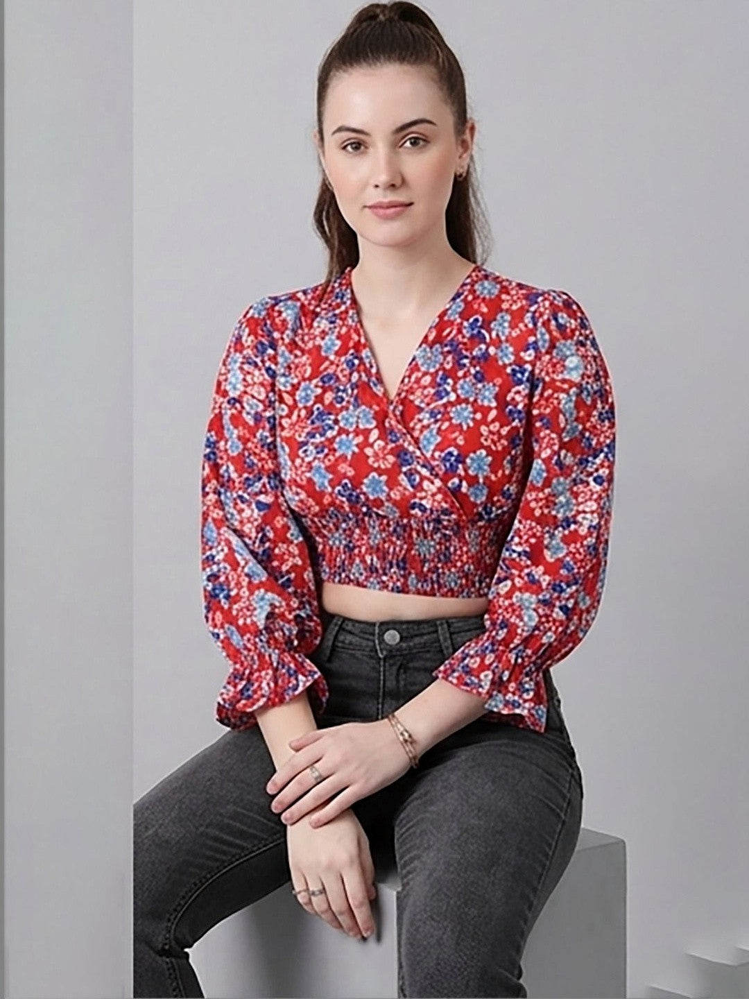 Kotty Top Multi Women's Crop Long-Sleeve Fashion Top
