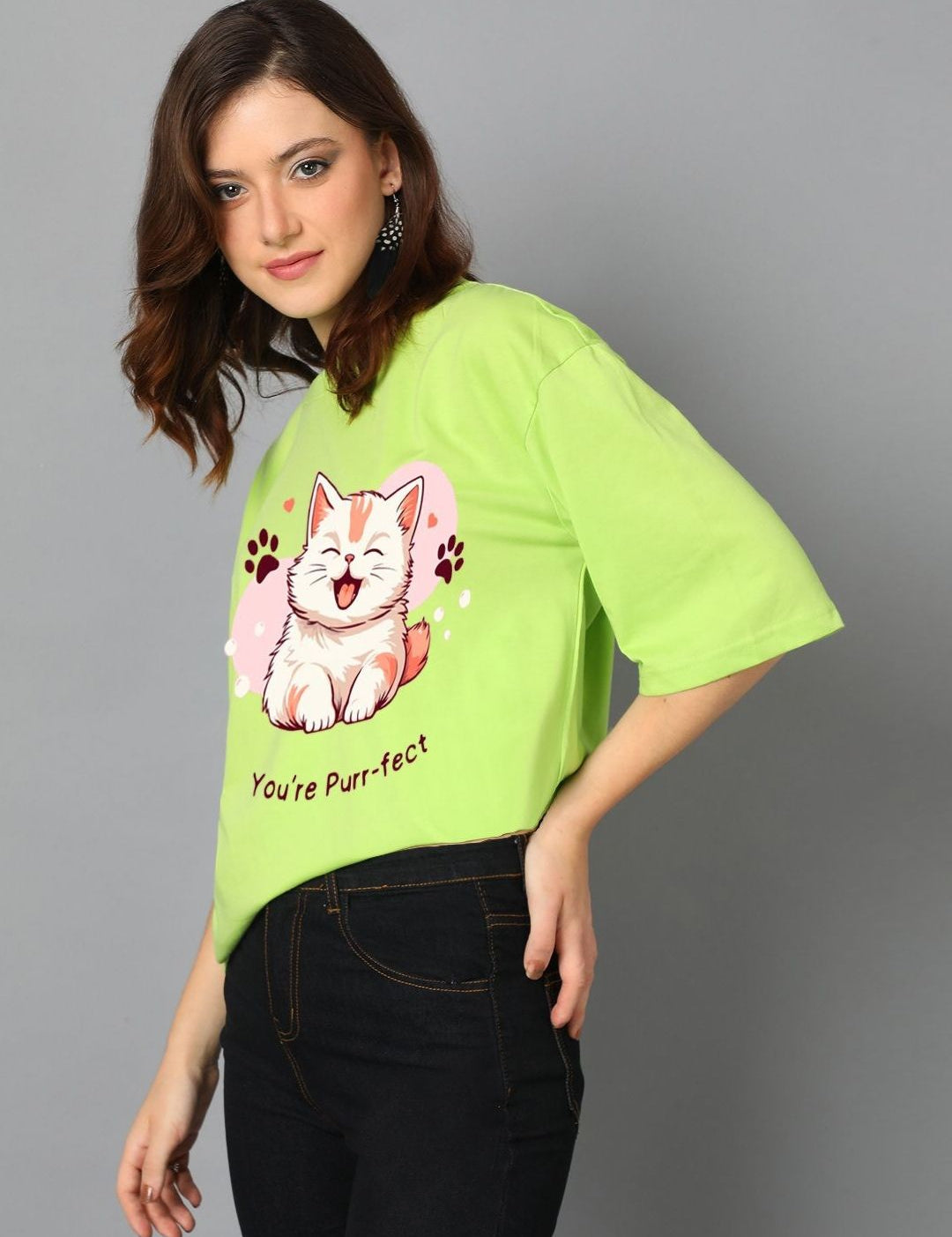 Kotty Women Graphic Printed Round Neck Cotton Oversized T-shirt