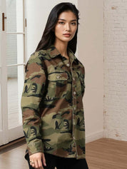 Kotty Women Spread Collar Camouflage Denim Jacket