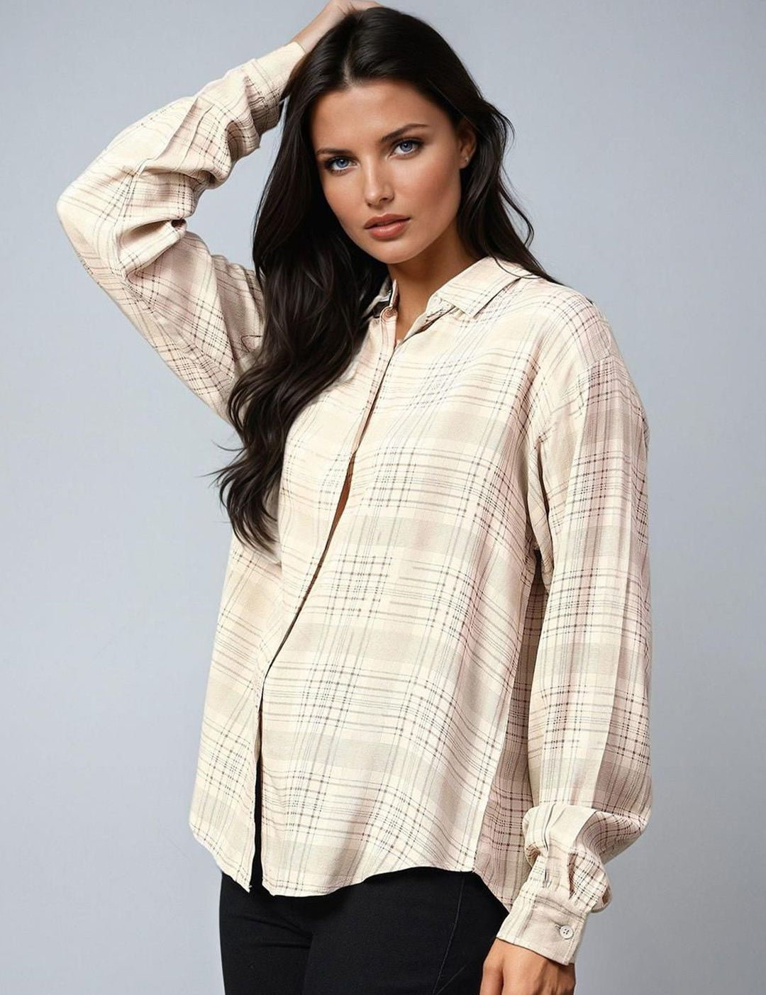 Kotty Women Spread Collar Checked Cotton Casual Shirt