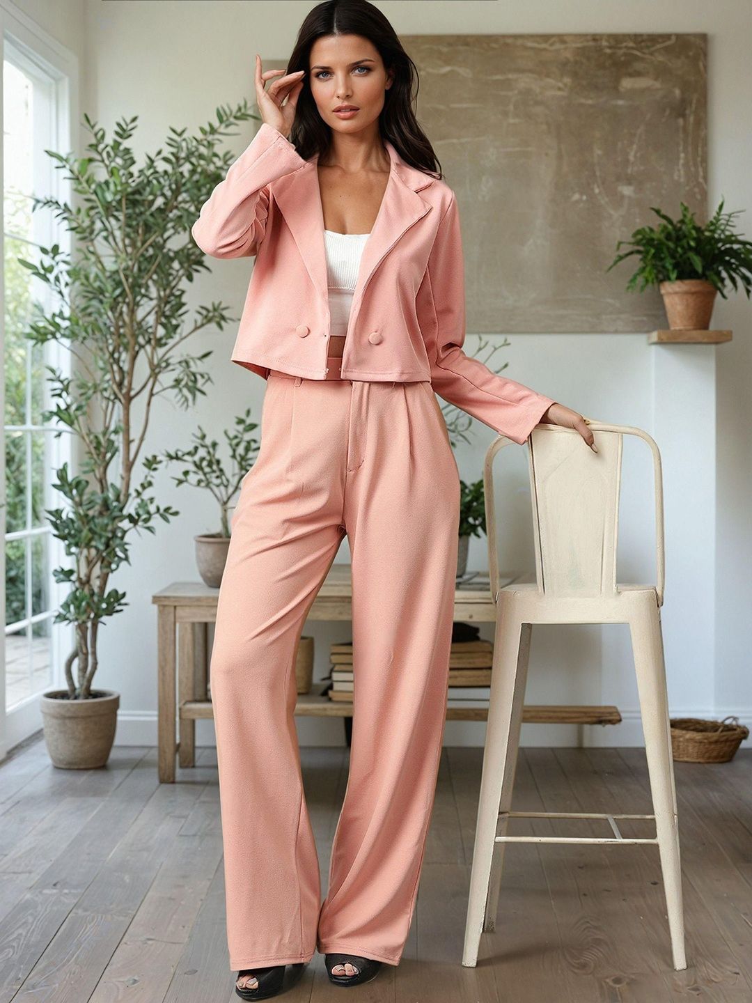 Kotty Lapel Collar Long Sleeves Coat With Trouser 